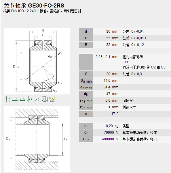 鑫宙國(guó)際貿(mào)易(上海)有限公司進(jìn)口GE30FO-2RS軸承參數(shù)資料