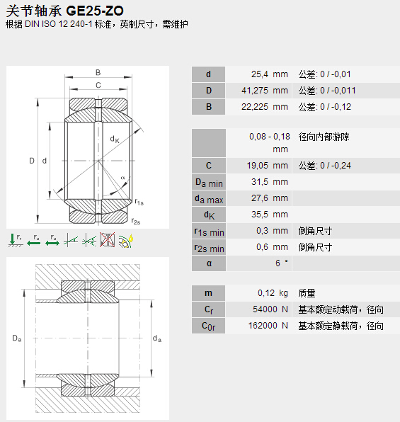 鑫宙國際貿(mào)易(上海)有限公司進口GE25ZO軸承參數(shù)資料