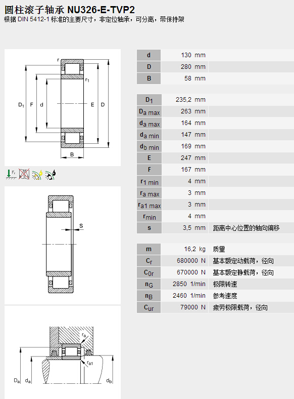 鑫宙國際貿(mào)易(上海)有限公司進(jìn)口NU326E.TVP2軸承參數(shù)資料