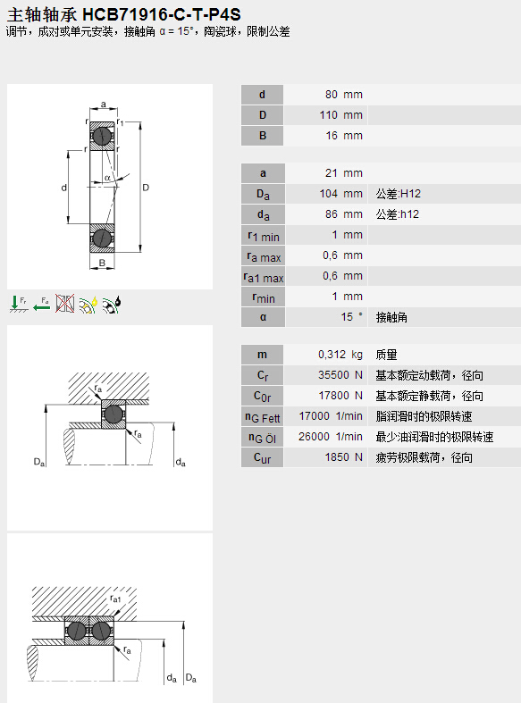 鑫宙國際貿易(上海)有限公司進口HCB71916C.T.P4S軸承參數資料